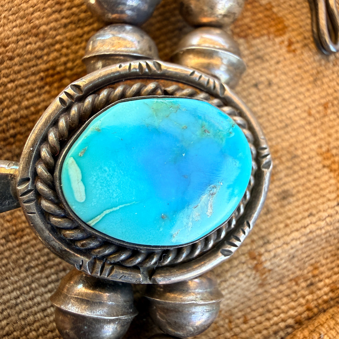 Vintage Navajo Sterling Silver Turquoise Squash Blossom Necklace