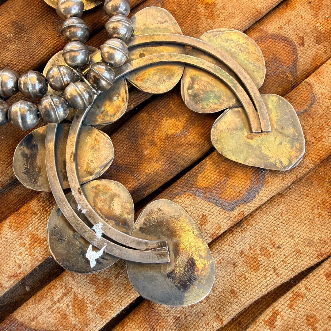 Vintage Navajo Sterling Silver Turquoise Squash Blossom Necklace