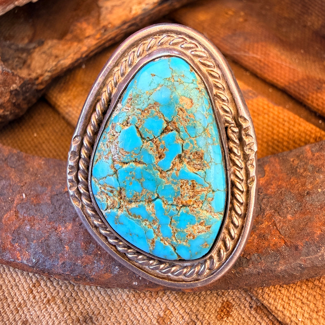 Vintage Navajo Sterling Silver Natural Turquoise Ring Size 6.5