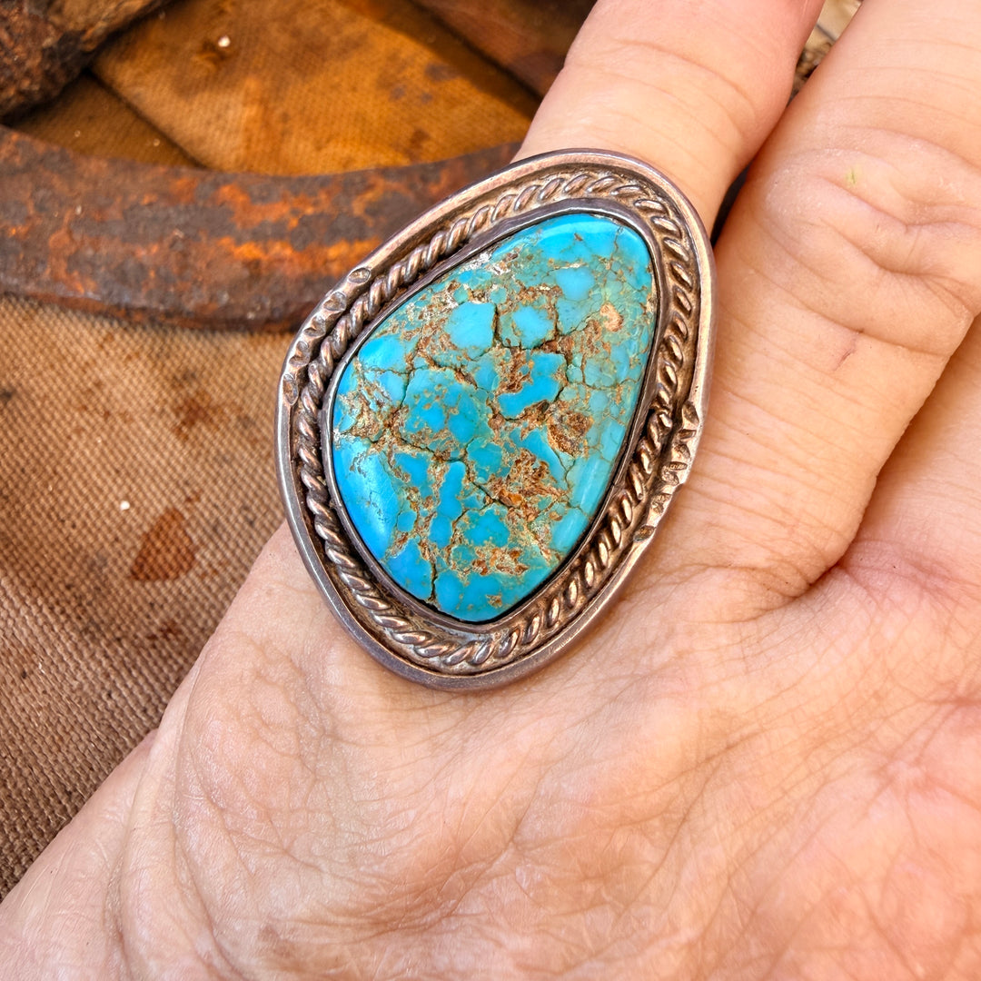 Vintage Navajo Sterling Silver Natural Turquoise Ring Size 6.5