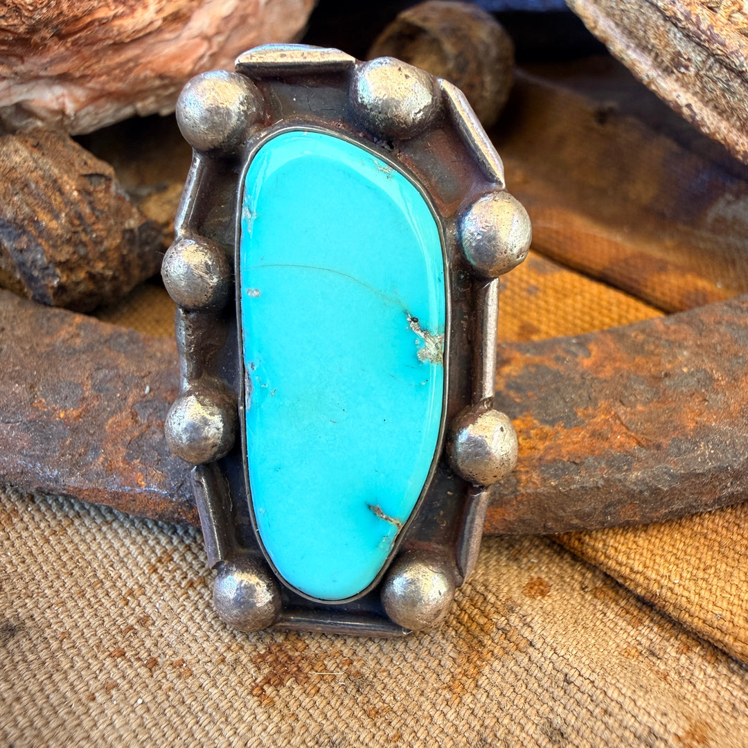 Vintage Navajo Sterling Silver Turquoise Ring Size 8