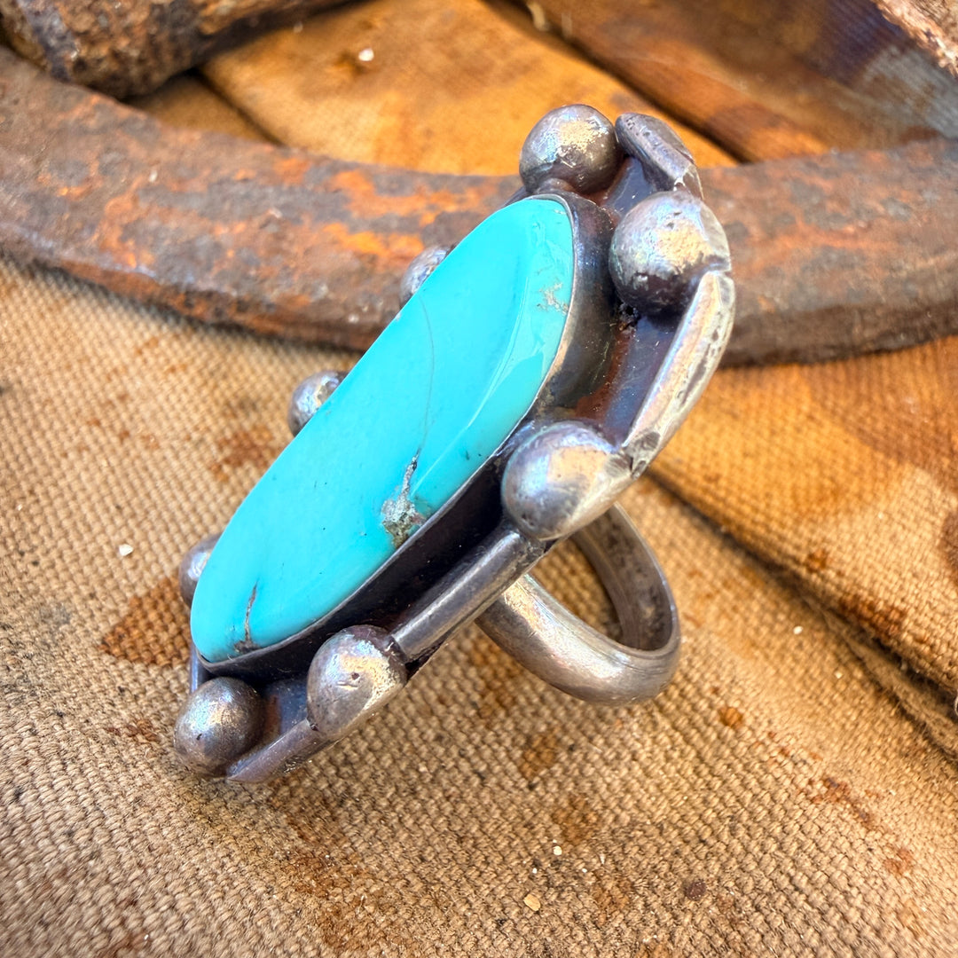 Vintage Navajo Sterling Silver Turquoise Ring Size 8