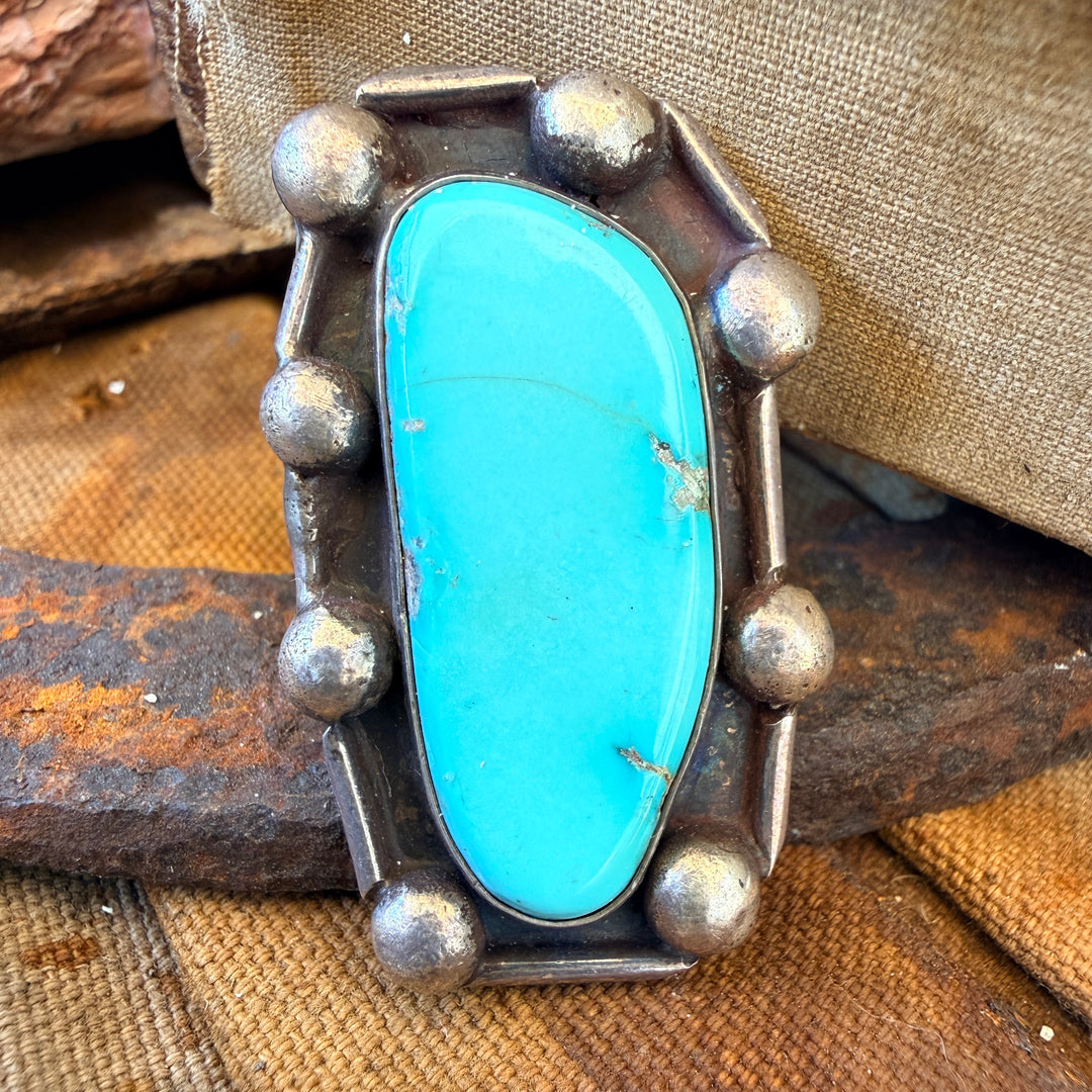 Vintage Navajo Sterling Silver Turquoise Ring Size 8