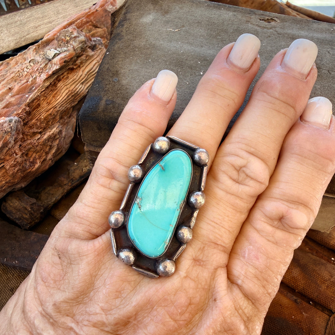Vintage Navajo Sterling Silver Turquoise Ring Size 8