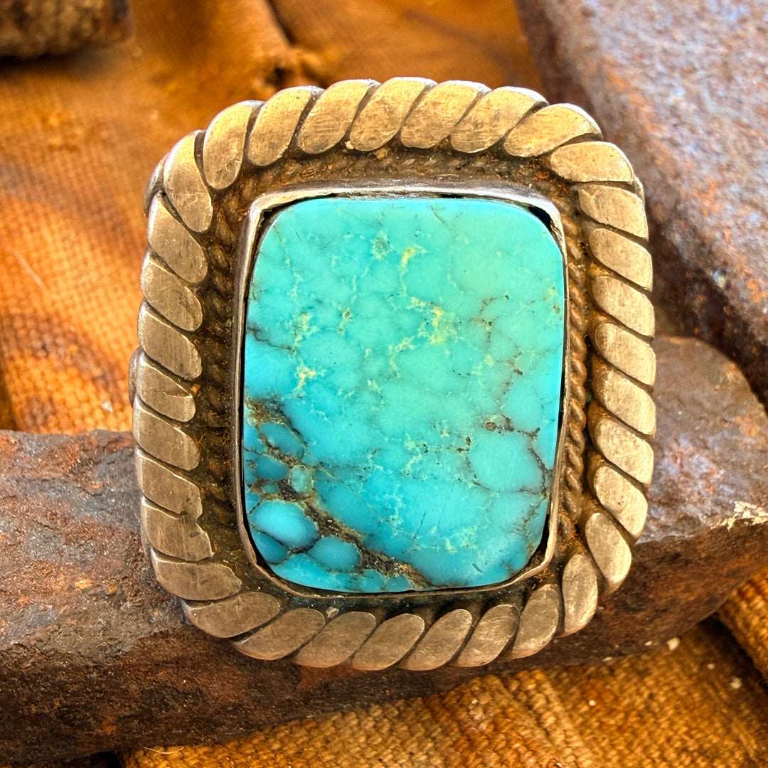 Vintage Navajo Sterling Silver Natural Turquoise Raindrop Ring Size 10.5