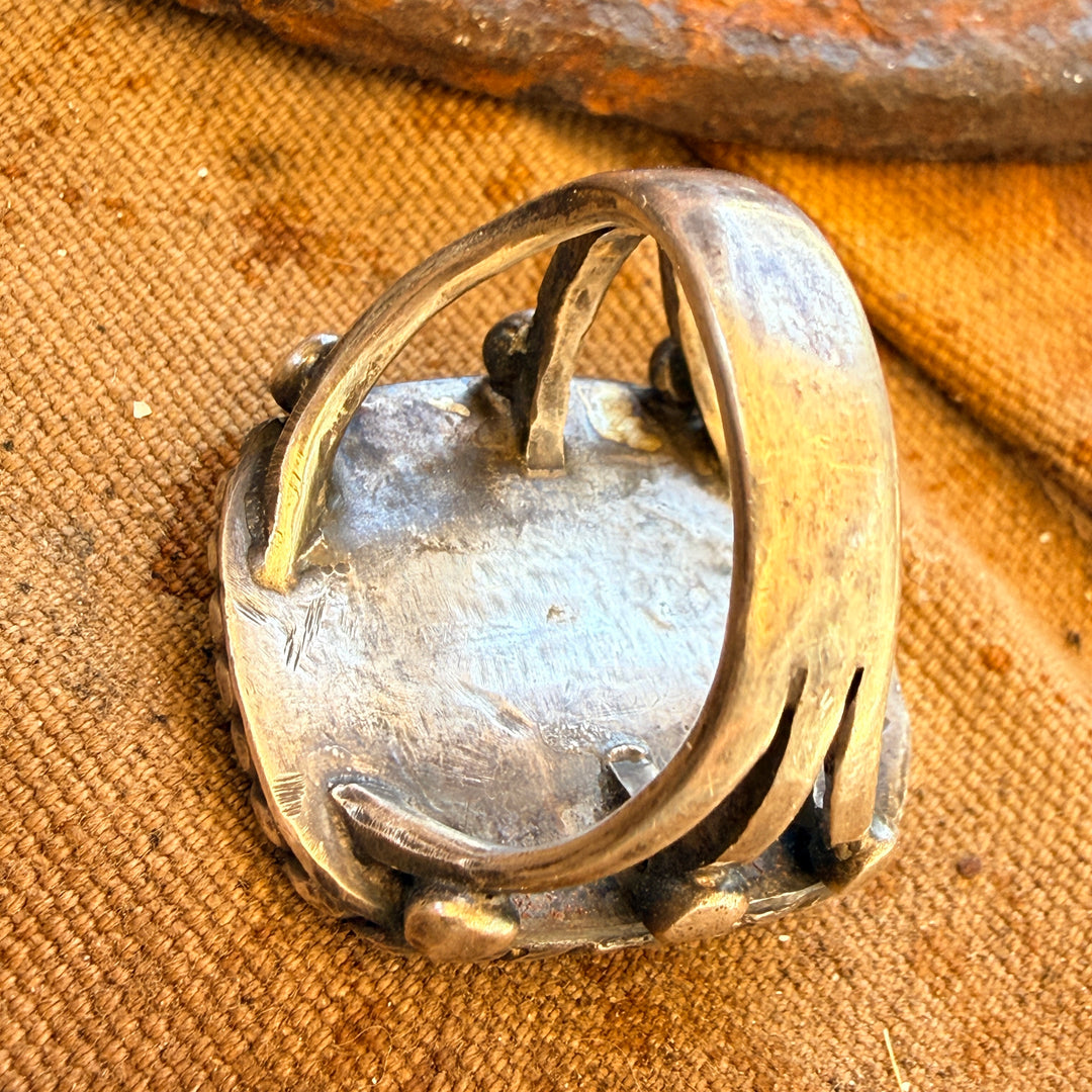Vintage Navajo Sterling Silver Natural Turquoise Raindrop Ring Size 10.5