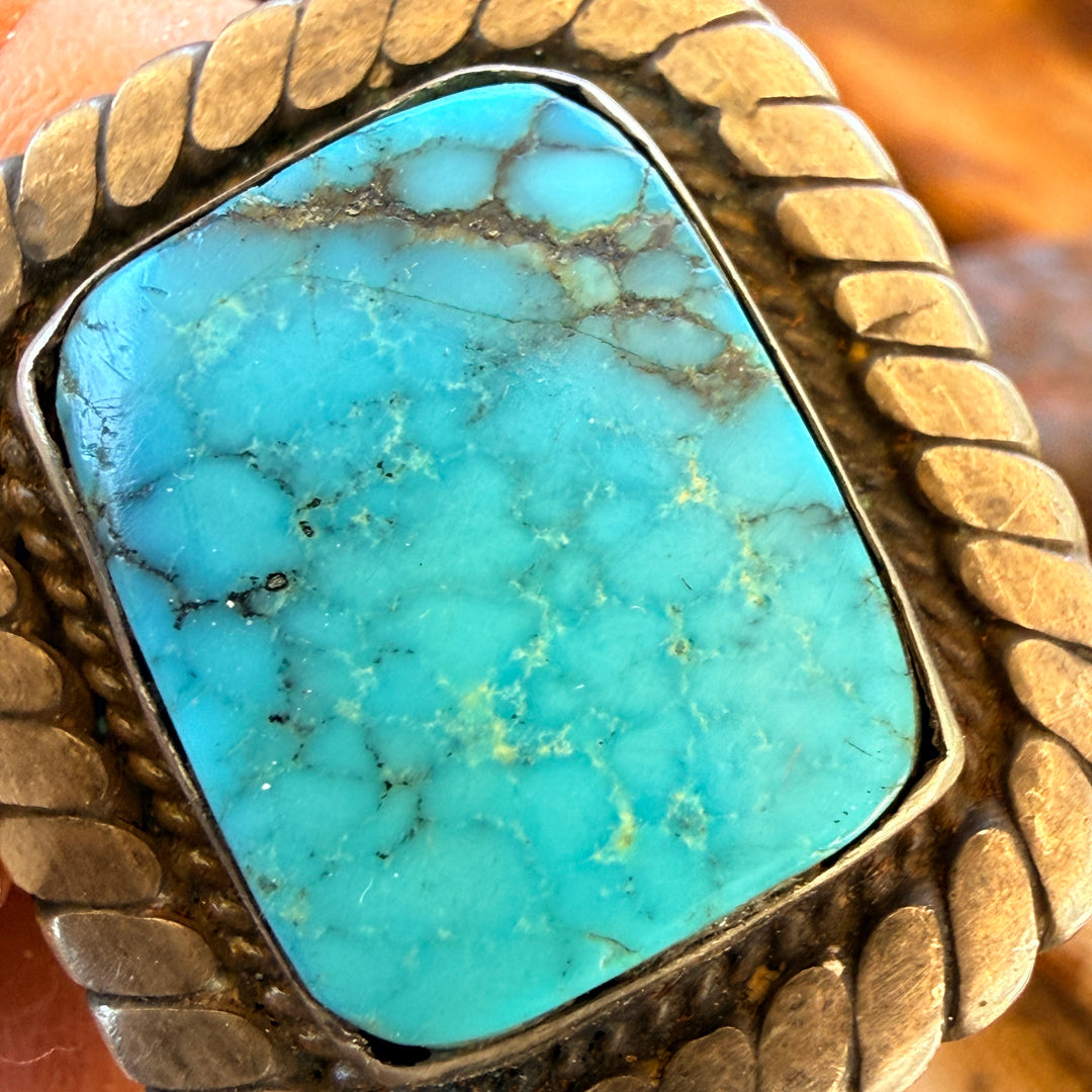 Vintage Navajo Sterling Silver Natural Turquoise Raindrop Ring Size 10.5