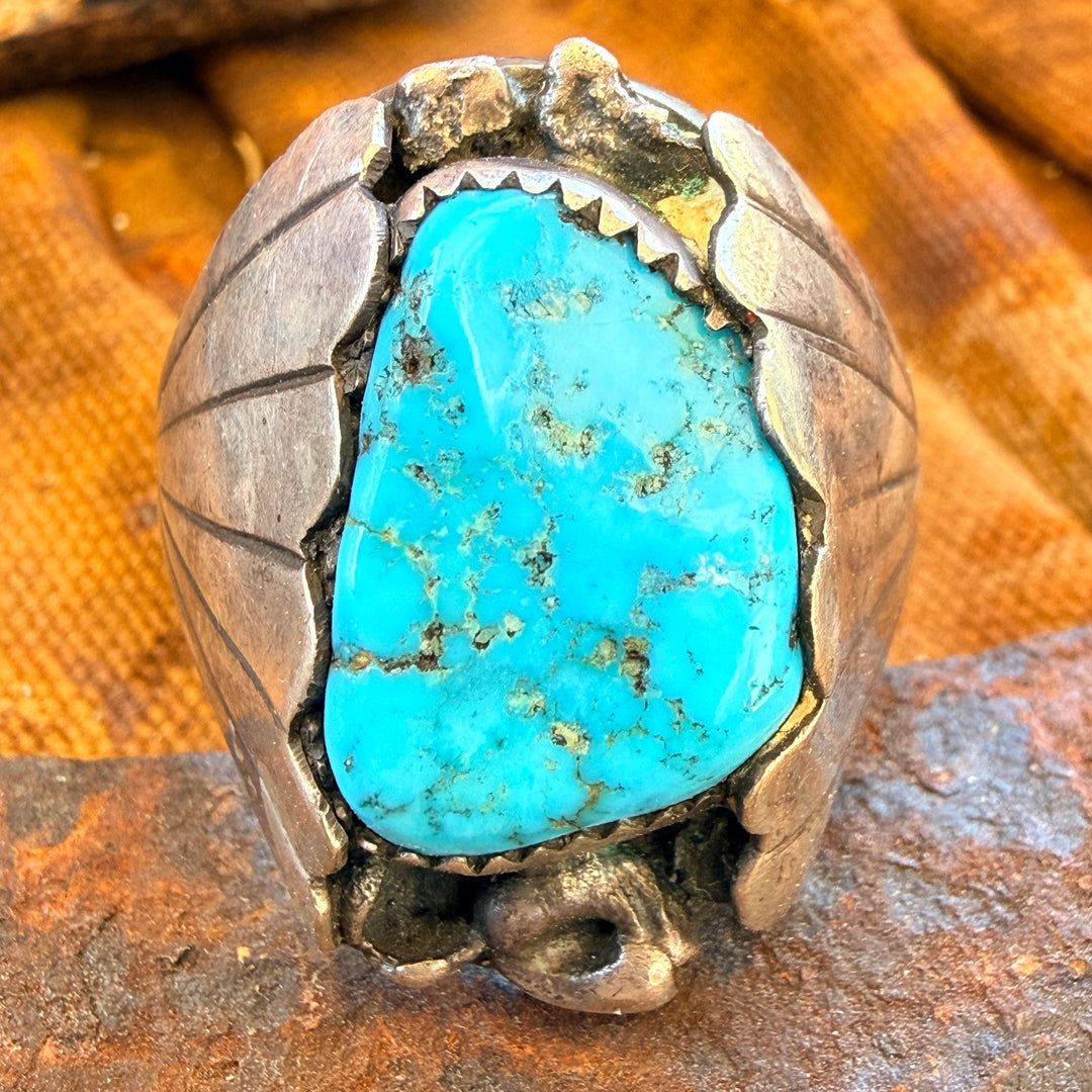 Vintage Navajo Sterling Silver Natural Turquoise Ring Size 14.5