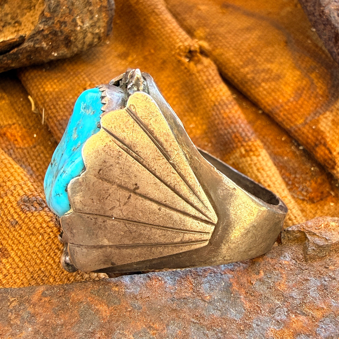 Vintage Navajo Sterling Silver Natural Turquoise Ring Size 14.5