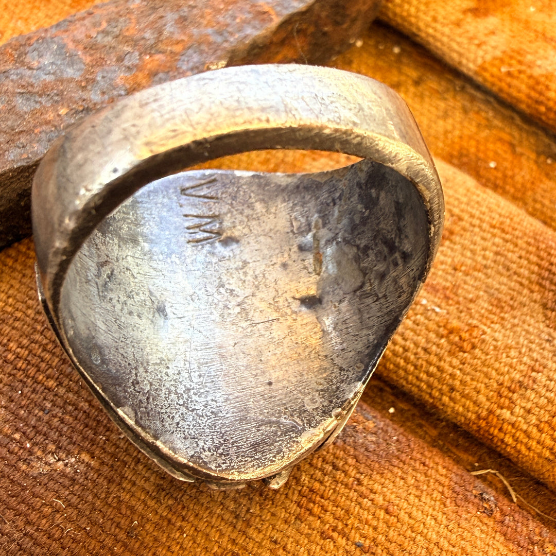 Vintage Navajo Sterling Silver Natural Turquoise Ring Size 14.5