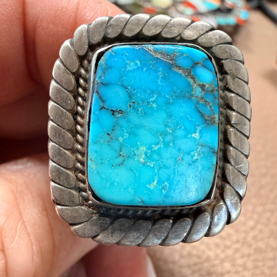 Vintage Navajo Sterling Silver Natural Turquoise Raindrop Ring Size 10.5