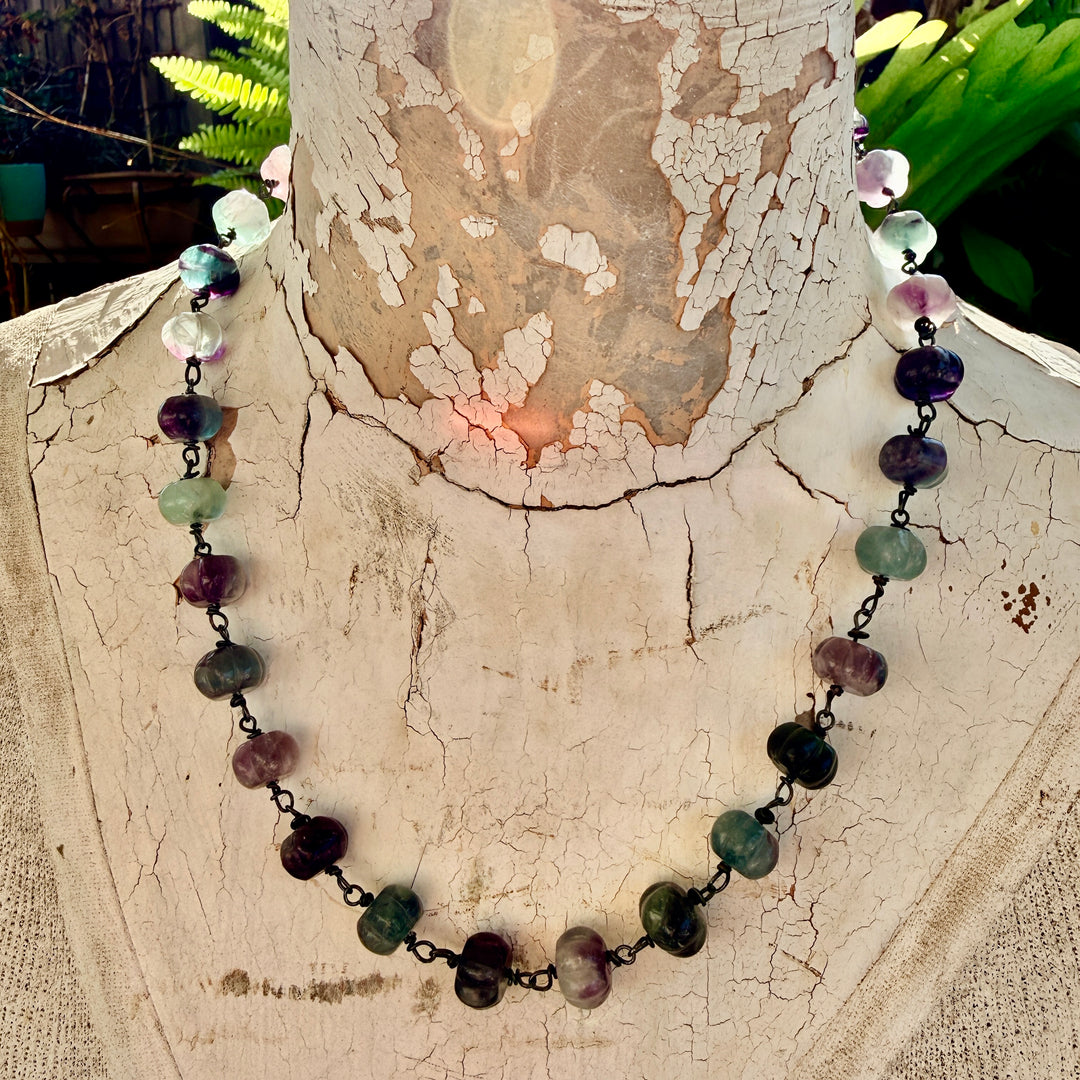 Vintage Pumpkin Shaped Fluorite Bead Necklace