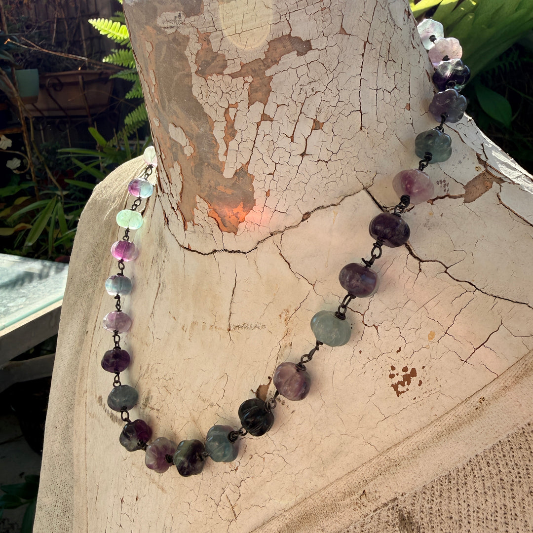 Vintage Pumpkin Shaped Fluorite Bead Necklace