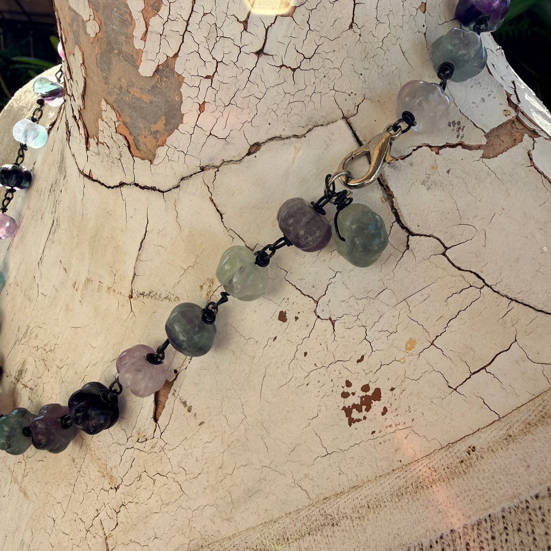 Vintage Pumpkin Shaped Fluorite Bead Necklace