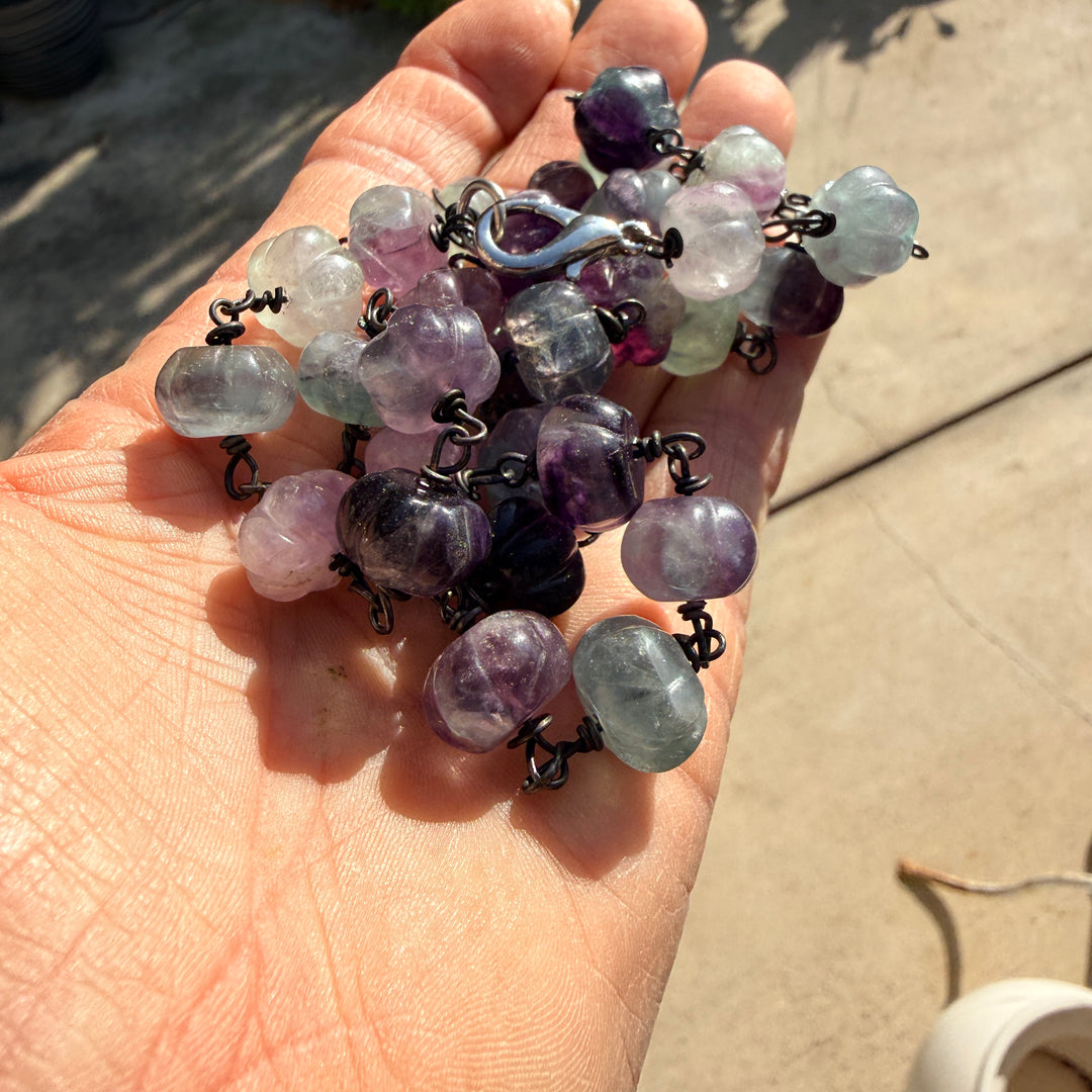 Vintage Pumpkin Shaped Fluorite Bead Necklace