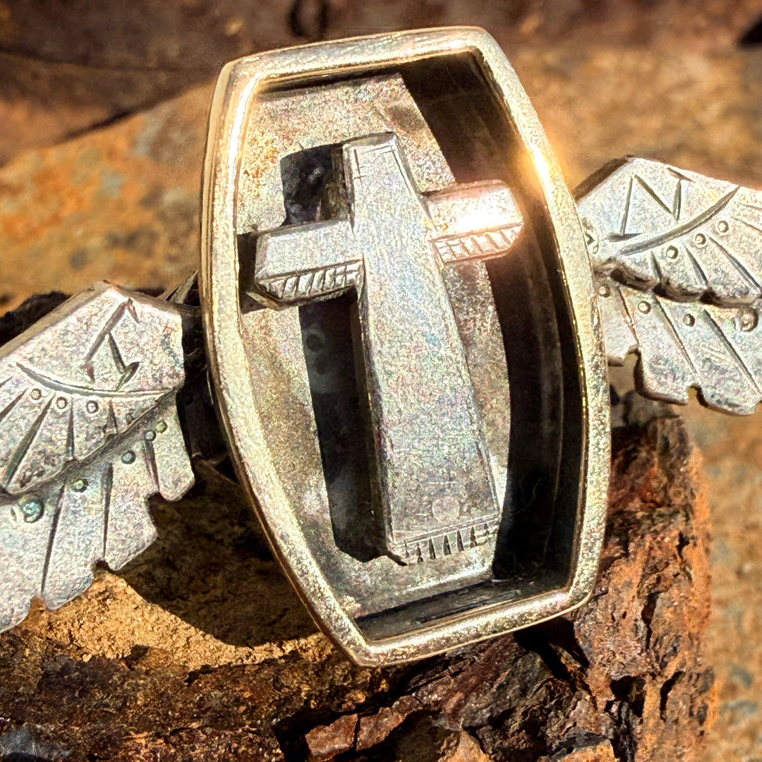 Sterling Silver & Gold  "Floating In Air" Ring Adjustable Size 8