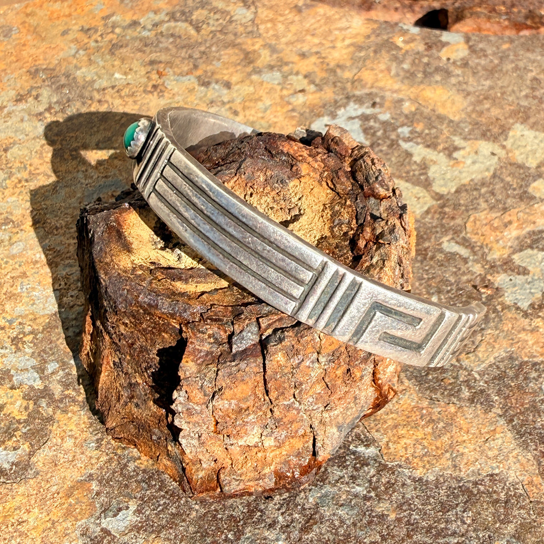 Sterling Silver & Malachite Cuff Bracelet Signed Navajo F J Henry