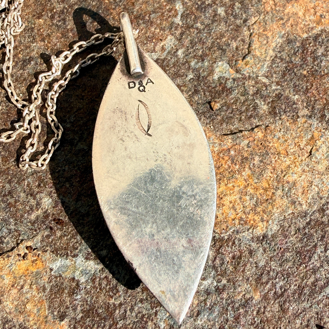 Zuni Sterling Silver & Channel Inlay Turquoise Pendant Chain Necklace