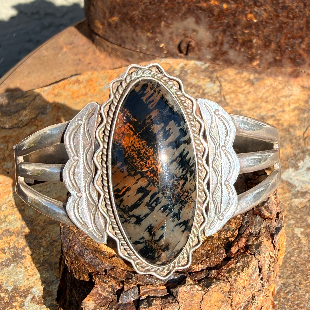 Vintage Navajo Petrified Wood Sterling Silver Bracelet Fred Harvey