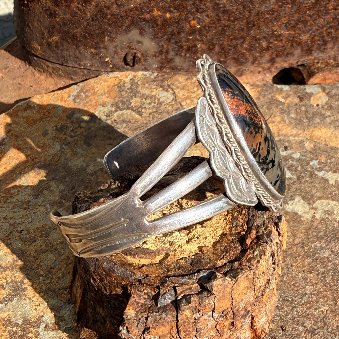 Vintage Navajo Petrified Wood Sterling Silver Bracelet Fred Harvey