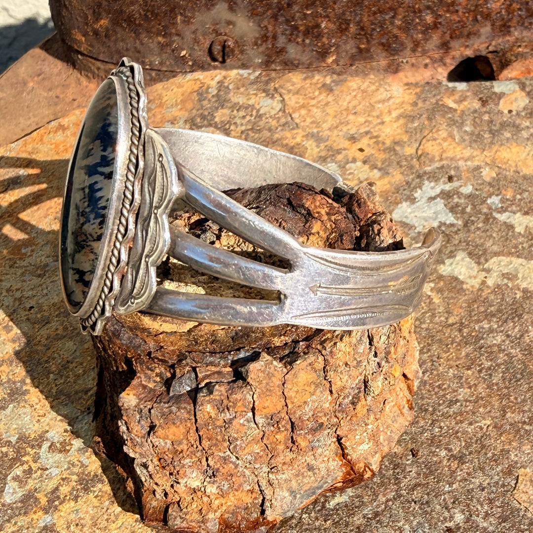 Vintage Navajo Petrified Wood Sterling Silver Bracelet Fred Harvey