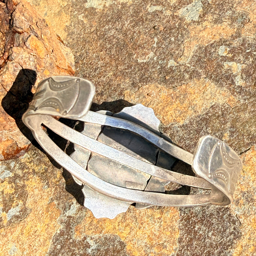 Vintage Navajo Petrified Wood Sterling Silver Bracelet Fred Harvey