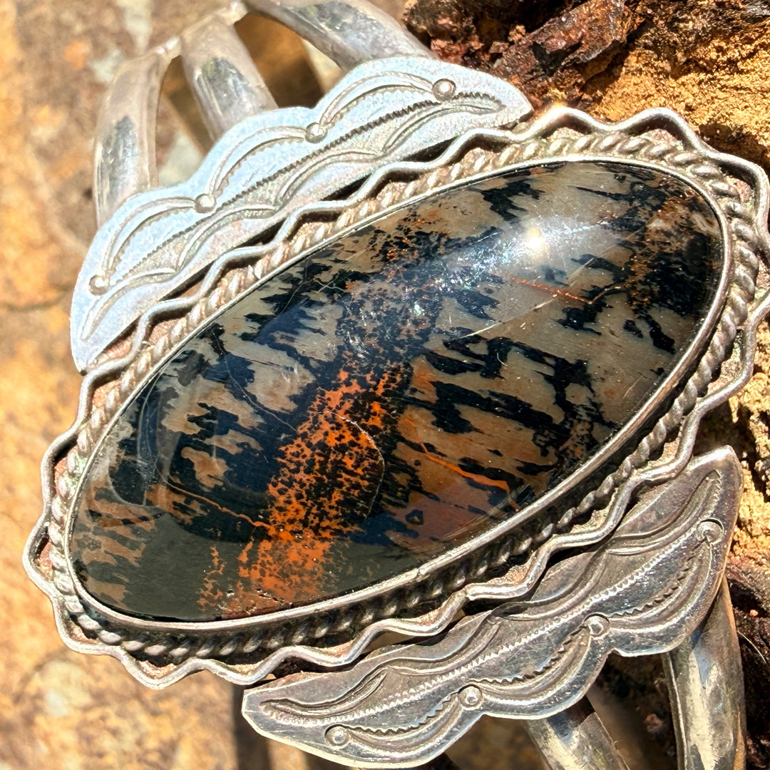 Vintage Navajo Petrified Wood Sterling Silver Bracelet Fred Harvey
