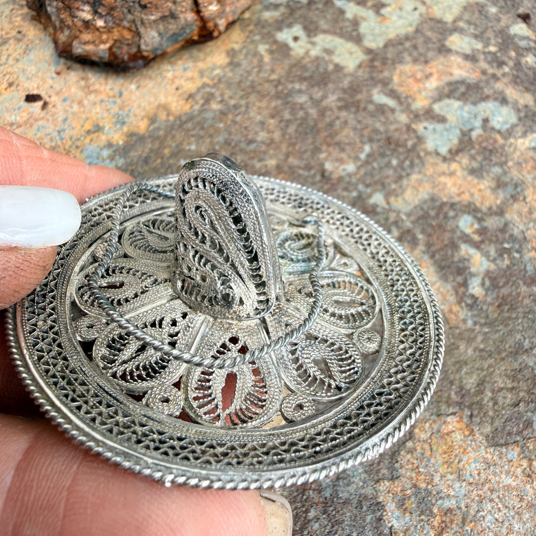 Vintage Mexican Sterling Silver Filigree Sombrero Hat Pin