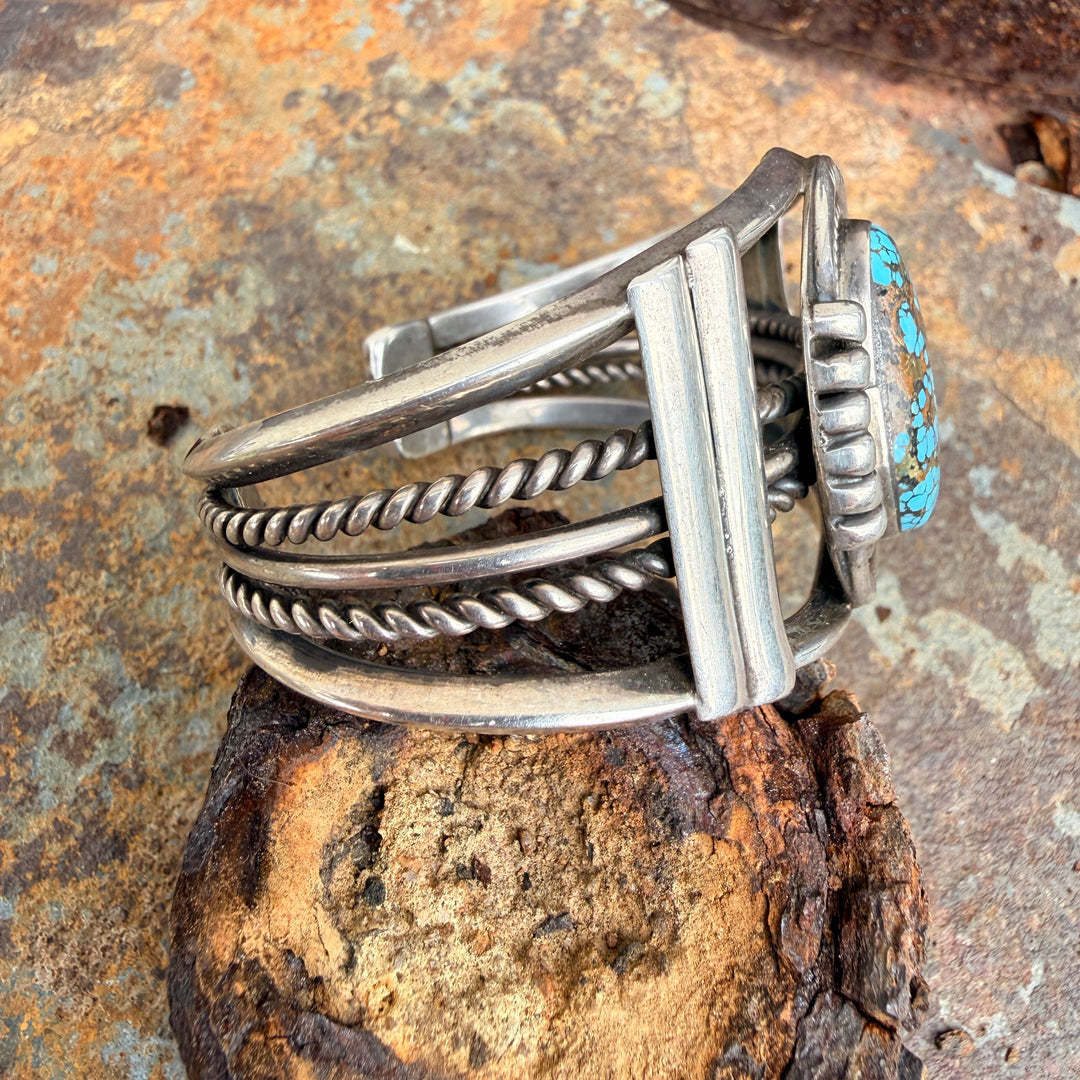Navajo Sterling Silver Cuff Bracelet Spider Web Turquoise