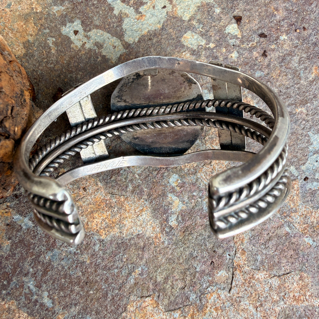 Navajo Sterling Silver Cuff Bracelet Spider Web Turquoise