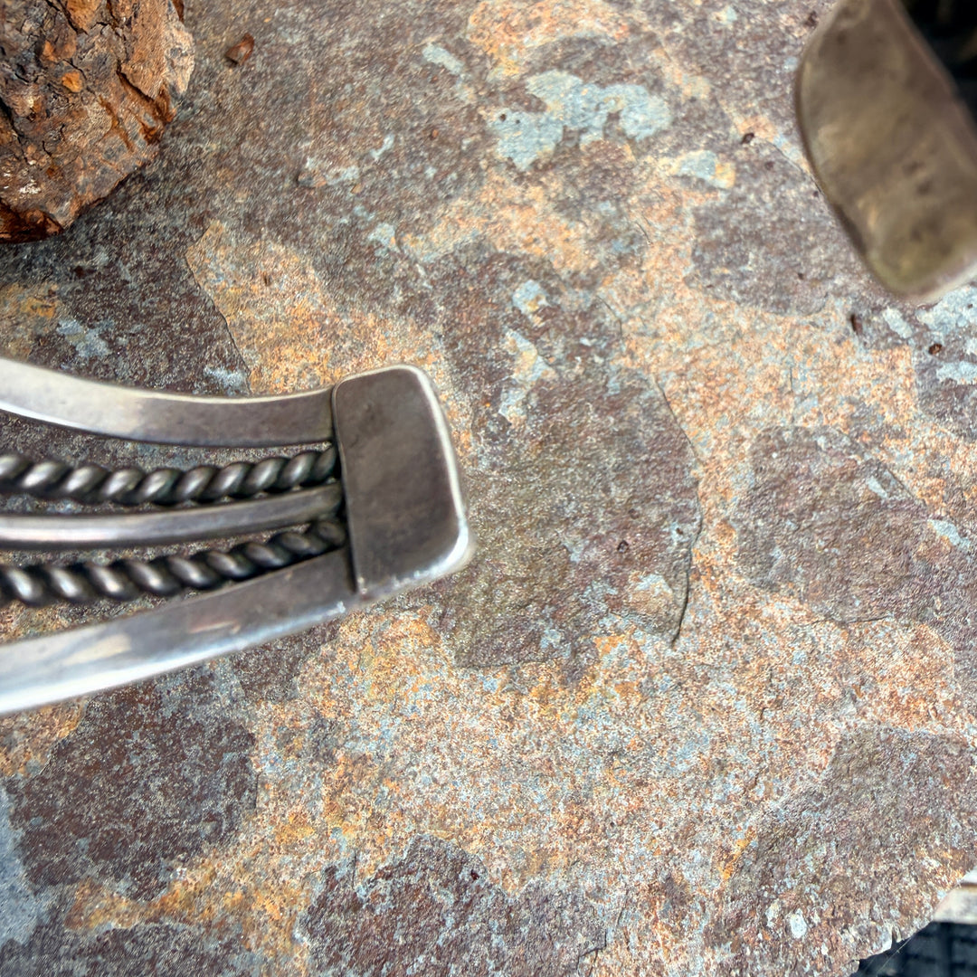 Navajo Sterling Silver Cuff Bracelet Spider Web Turquoise