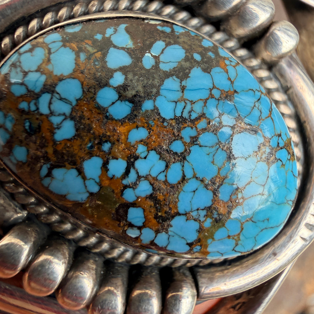 Navajo Sterling Silver Cuff Bracelet Spider Web Turquoise