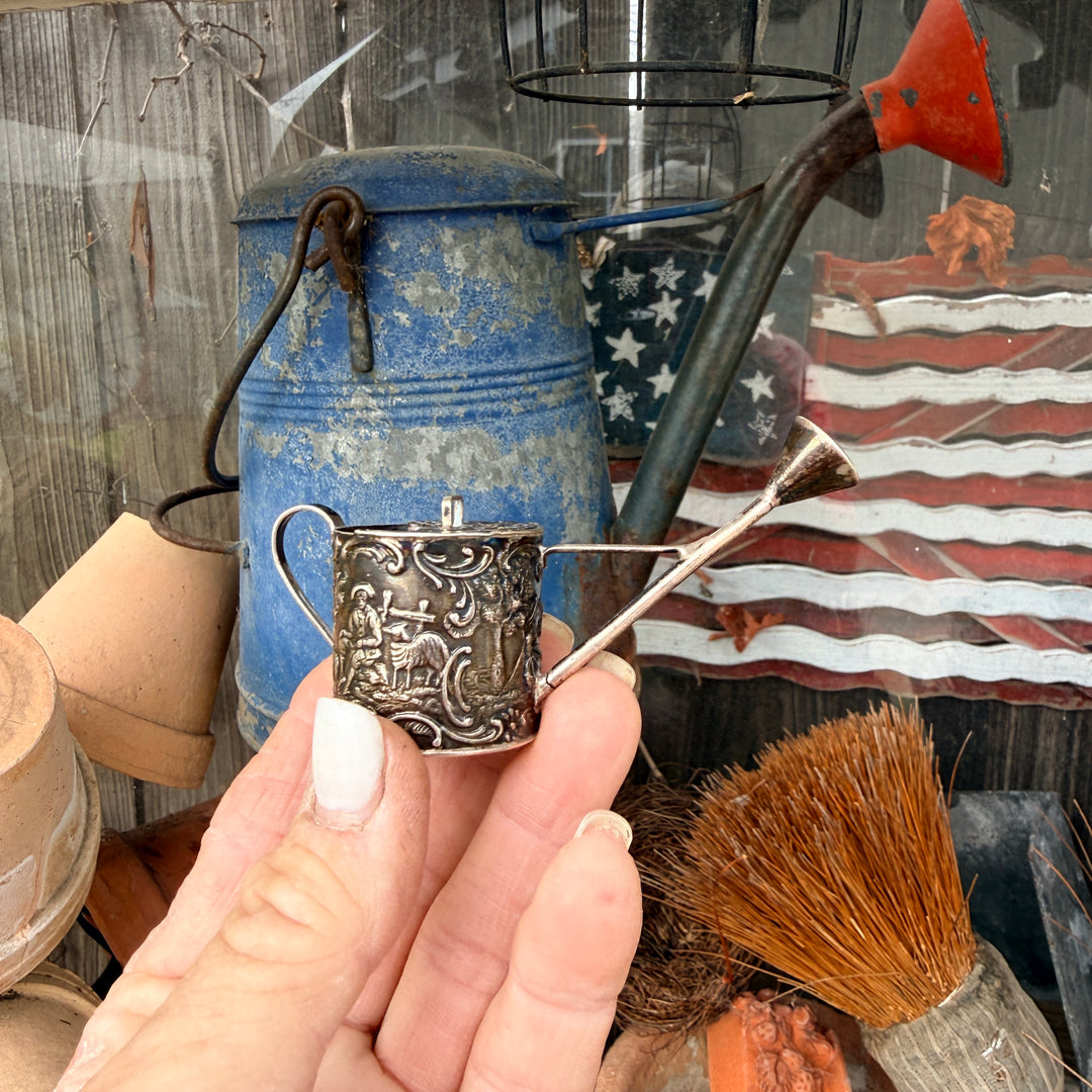 Antique Miniature Sterling SIlver Dutch Embossed Watering Can