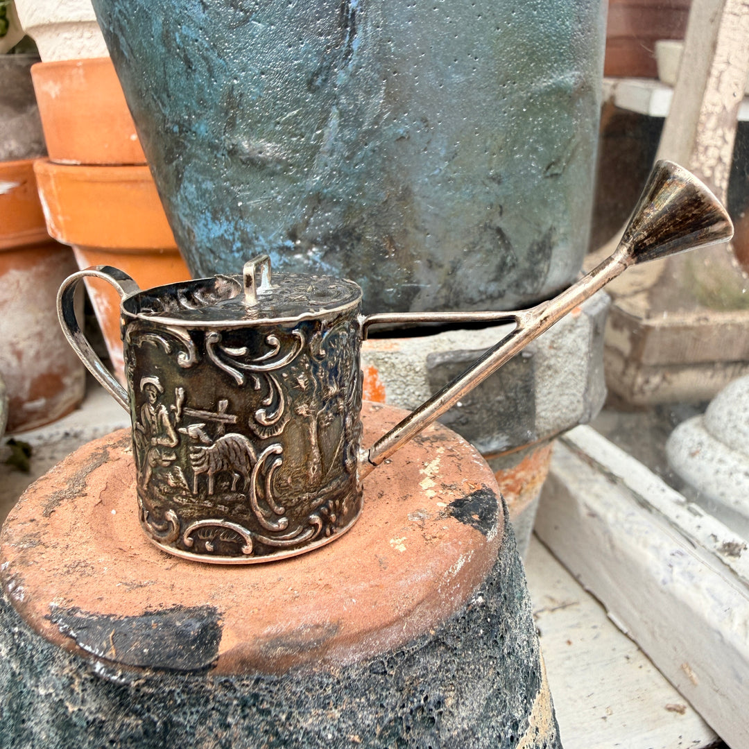 Antique Miniature Sterling SIlver Dutch Embossed Watering Can