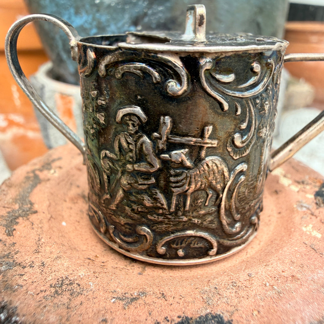 Antique Miniature Sterling SIlver Dutch Embossed Watering Can