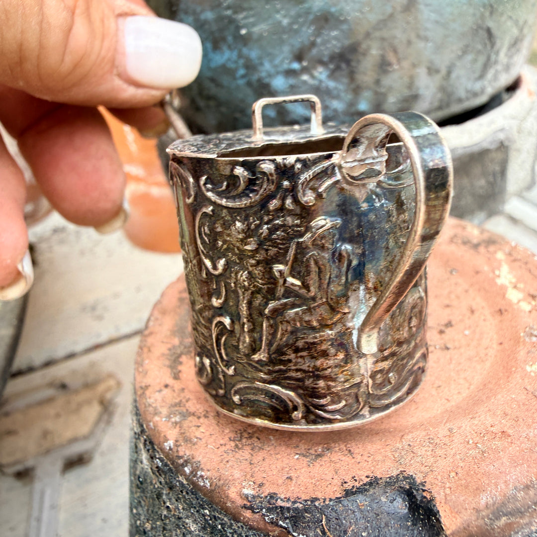 Antique Miniature Sterling SIlver Dutch Embossed Watering Can