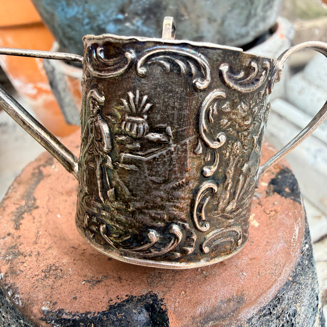 Antique Miniature Sterling SIlver Dutch Embossed Watering Can