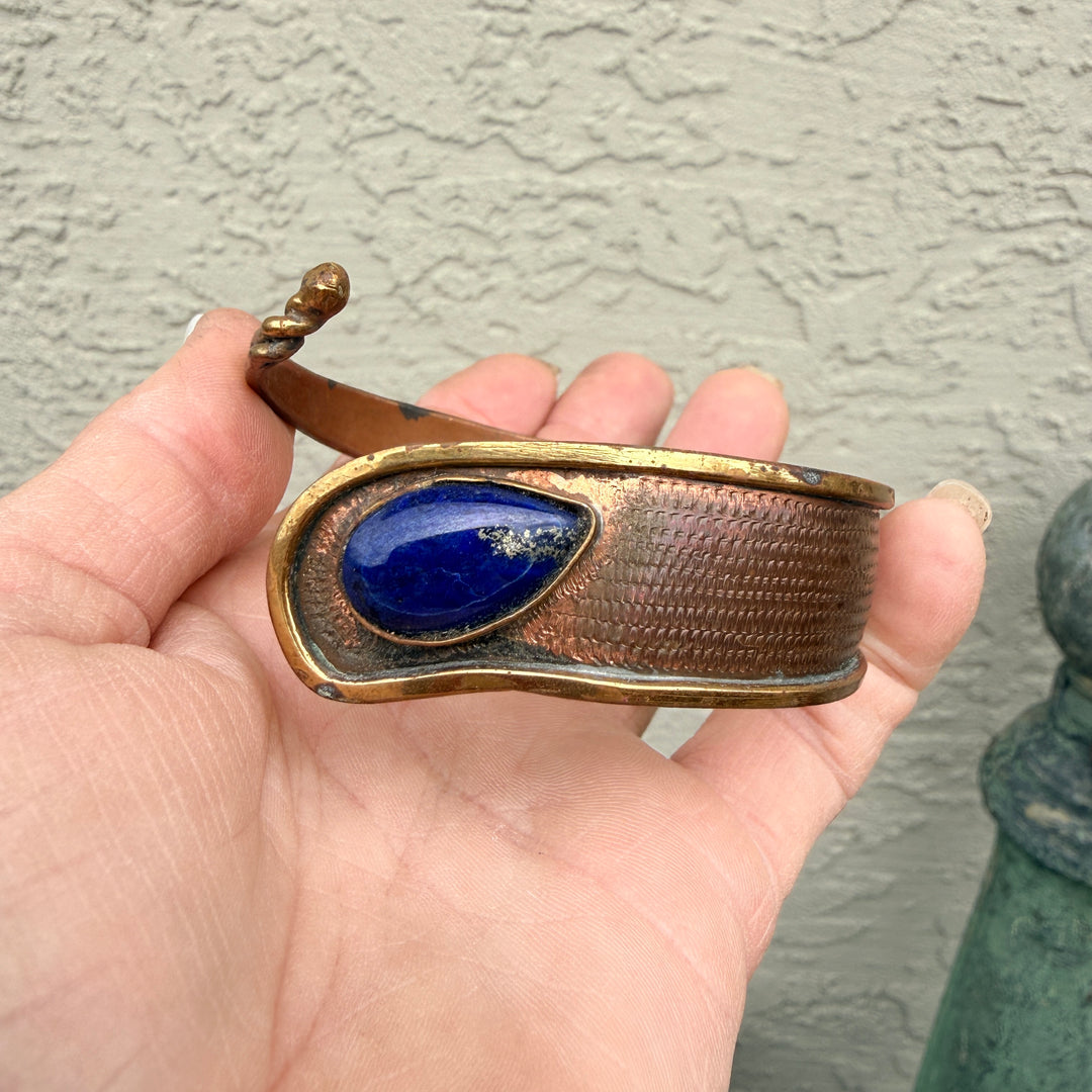 MId-Century Brutalist Bangle Bypass Bracelet Lapis