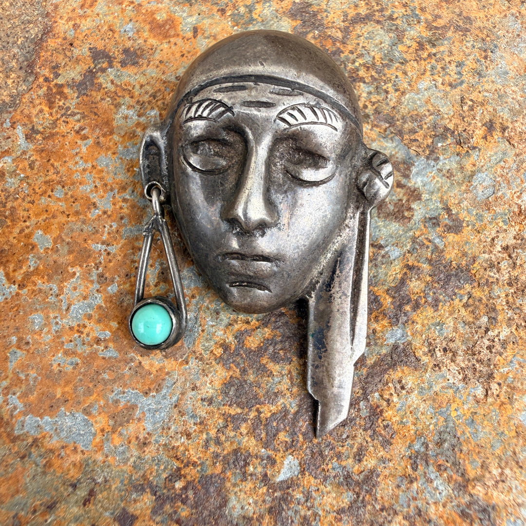 Vintage Sterling Silver Mask Brooch Pin