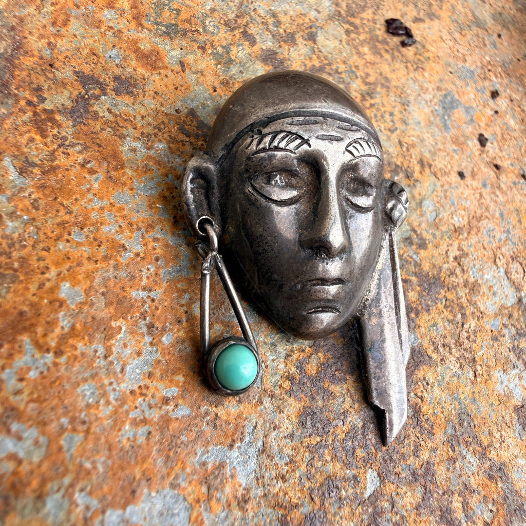 Vintage Sterling Silver Mask Brooch Pin