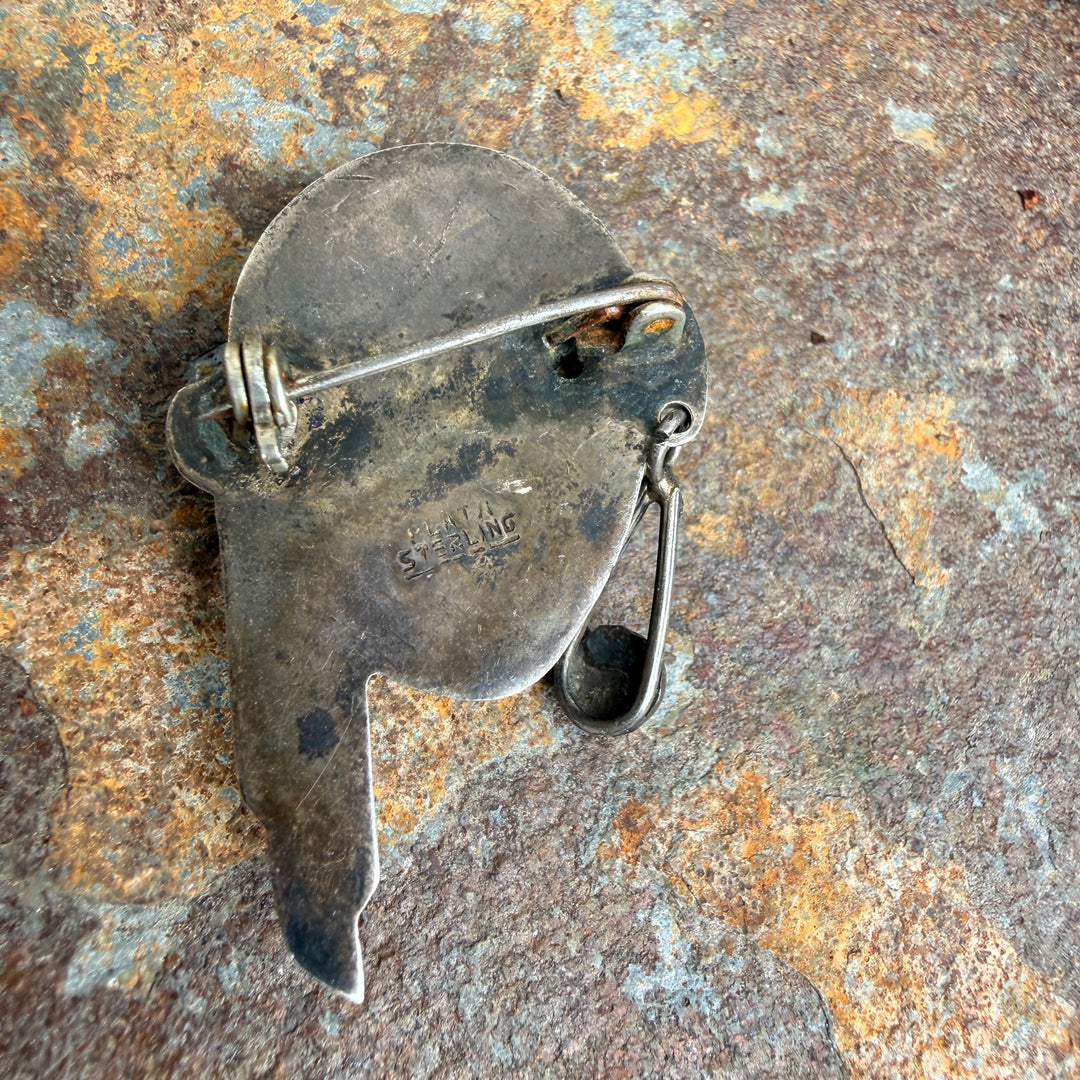 Vintage Sterling Silver Mask Brooch Pin