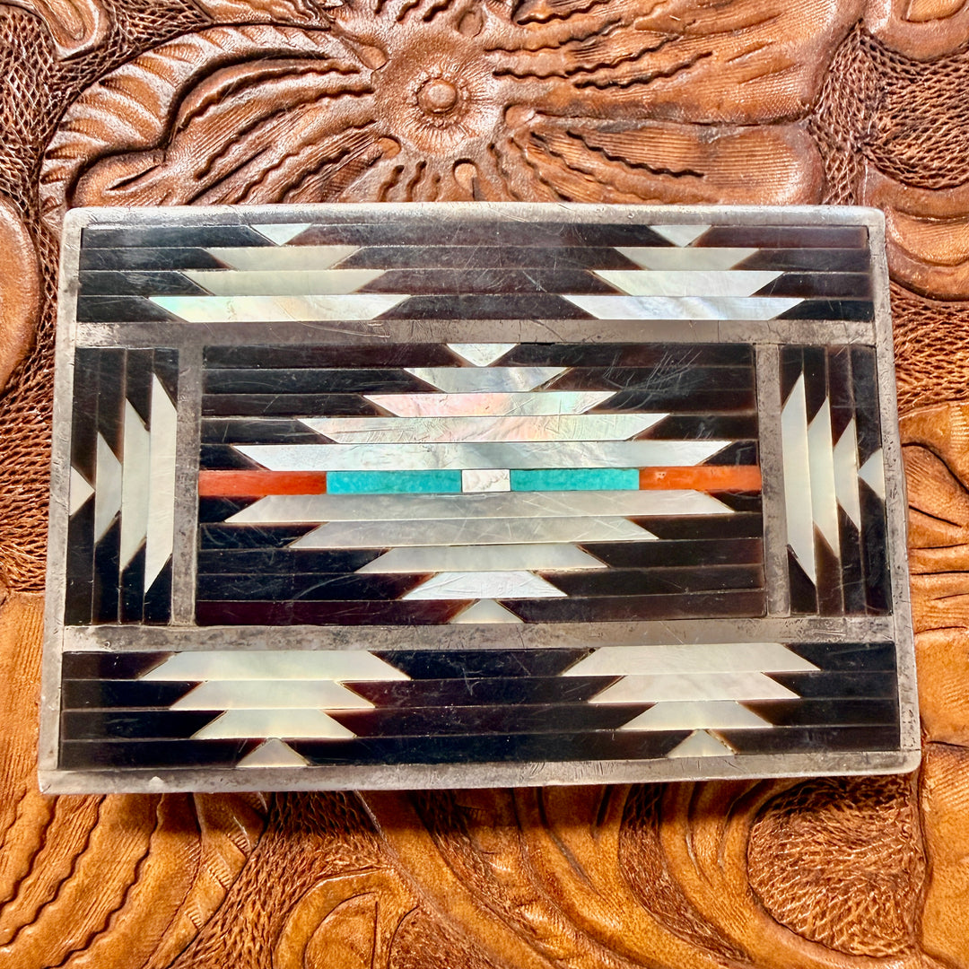 Sterling Silver Channel Inlay Belt Buckle C. Dishta Zuni