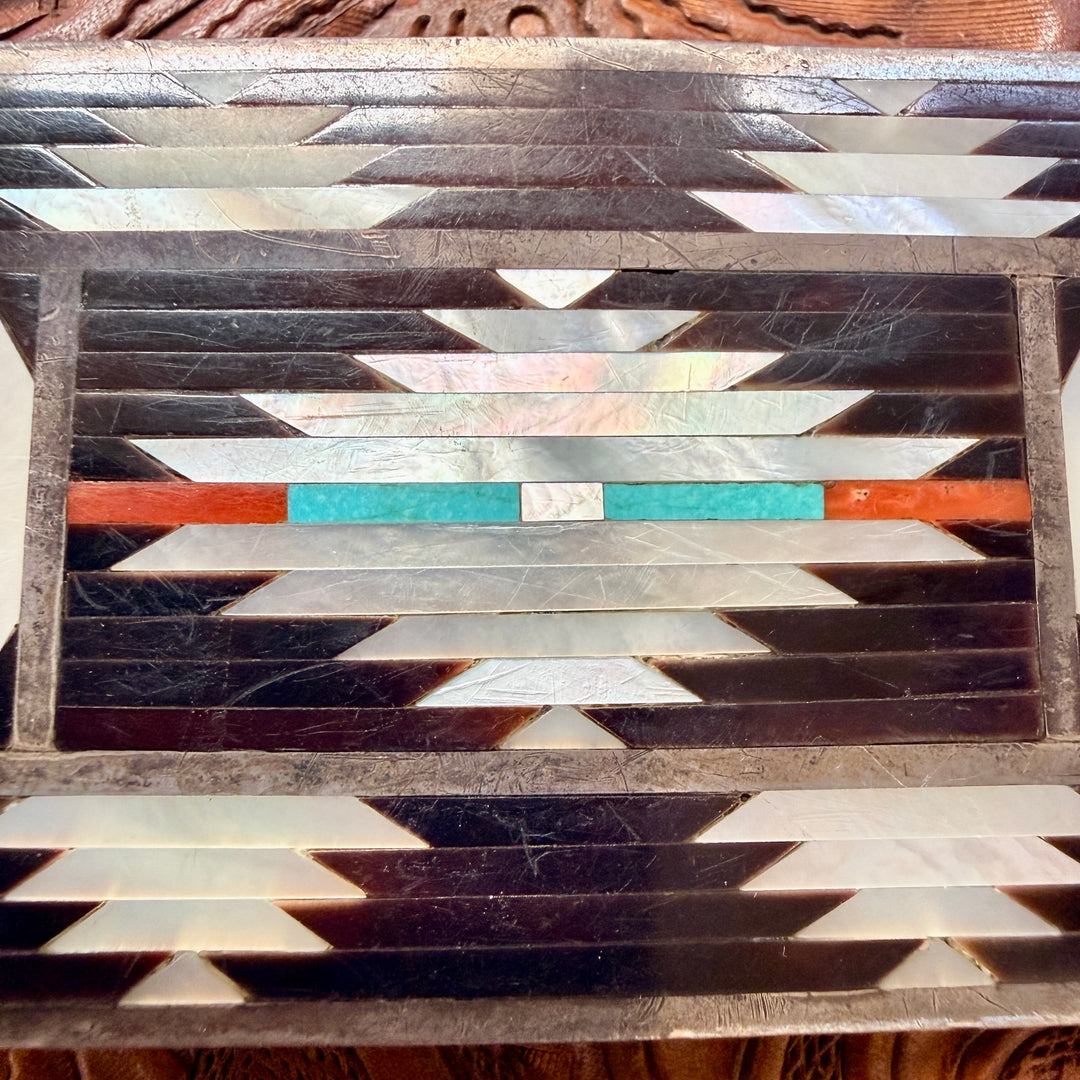 Sterling Silver Channel Inlay Belt Buckle C. Dishta Zuni