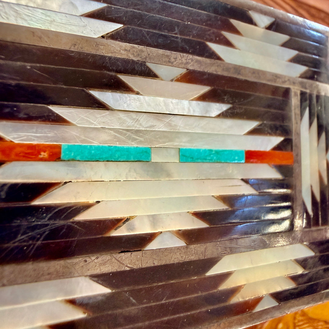 Sterling Silver Channel Inlay Belt Buckle C. Dishta Zuni