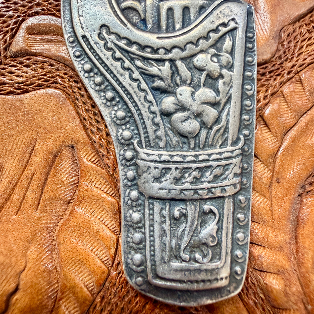 Vintage Cast Sterling Silver Revolver in Holster Western Pendant