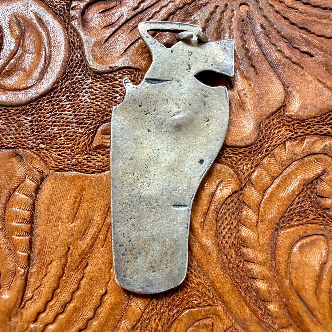 Vintage Cast Sterling Silver Revolver in Holster Western Pendant