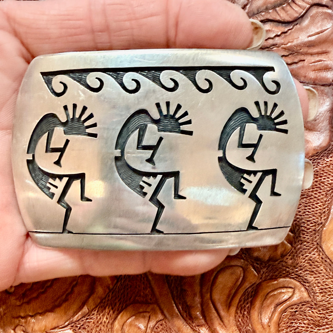 Vintage Hopi Sterling Silver Kokopelli Belt Buckle Gene Pooyouma
