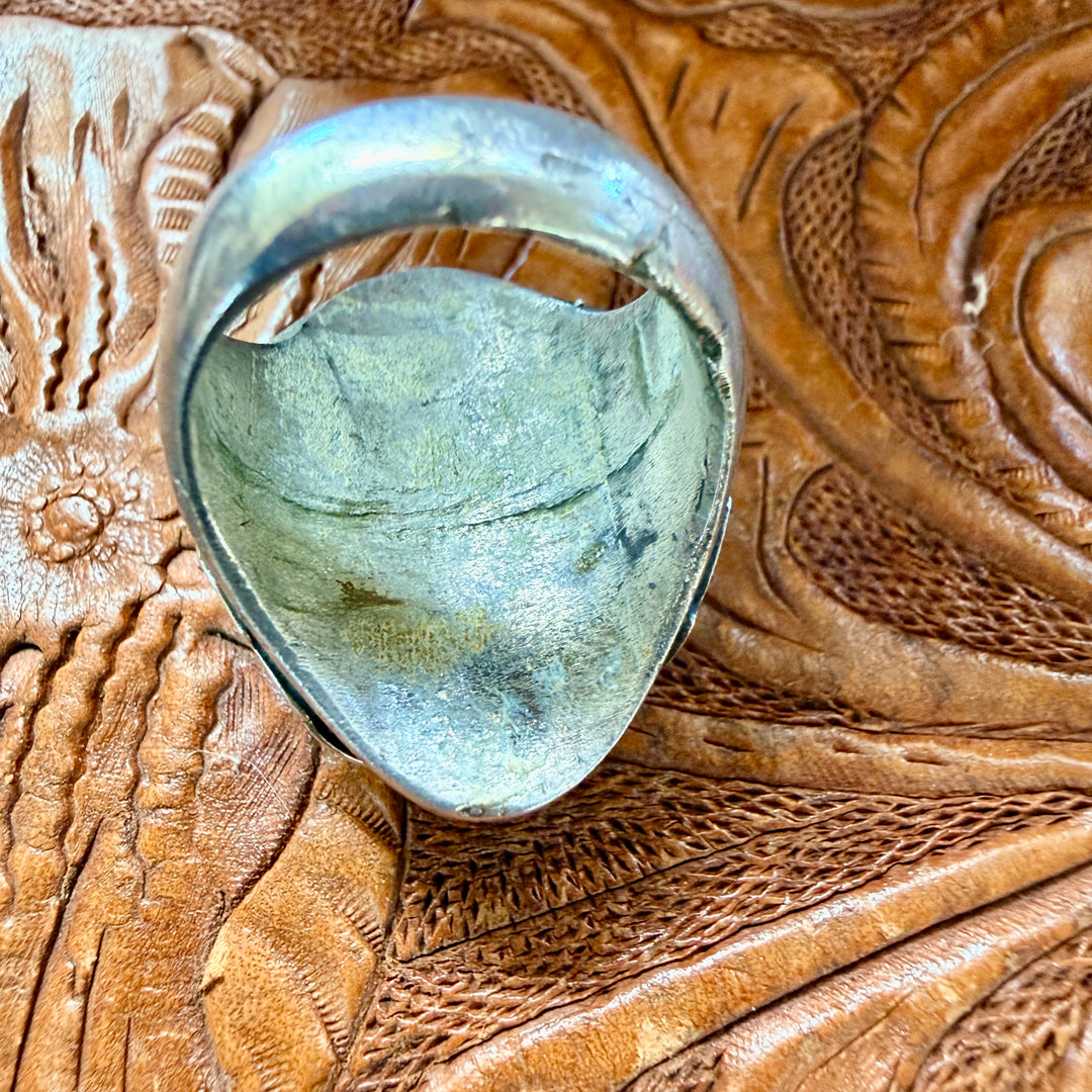 Vintage Chunky Navajo Sterling Silver & Malachite or Variscite Ring 10