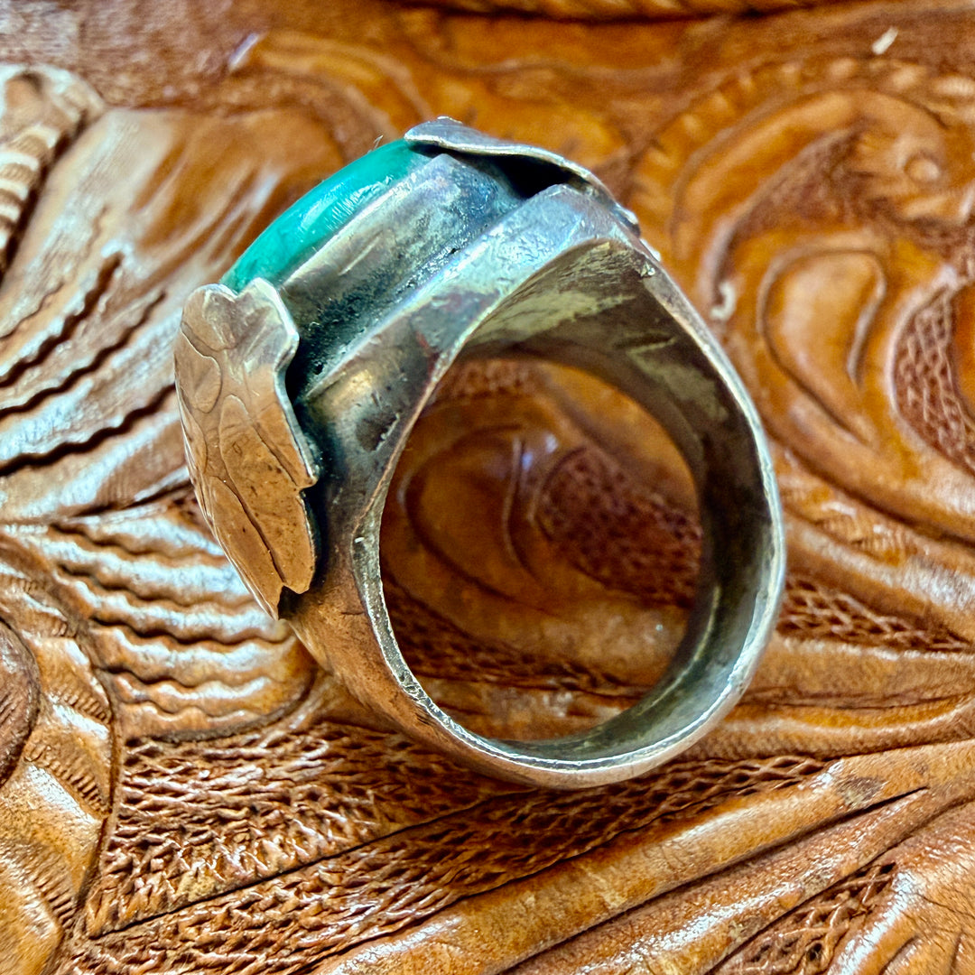 Vintage Chunky Navajo Sterling Silver & Malachite or Variscite Ring 10