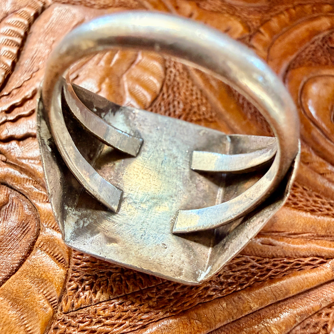 Vintage  Navajo Sterling Silver Turquoise Spiny Oyster Ring Sz 14